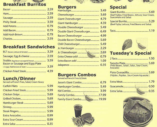 Menu at Jason's Grocery & Grill restaurant, Fort Worth