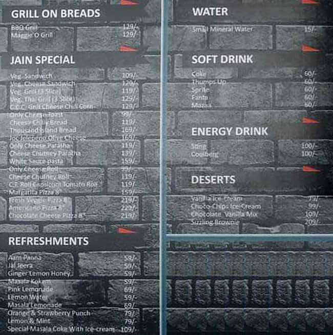 CENTRAL JAIL café menu
