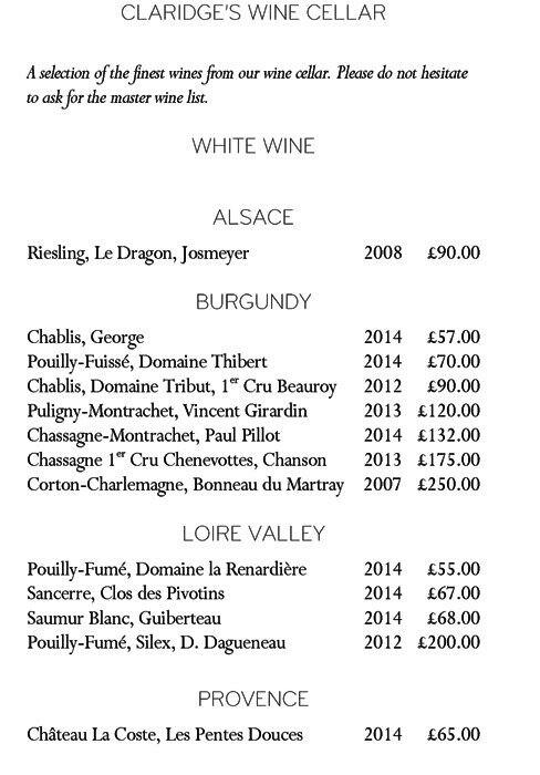 Claridge's Asia menu