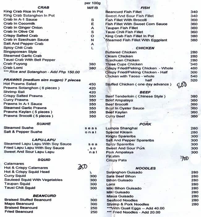 King Crab House Menu, Menu for King Crab House, Little Baguio, San Juan