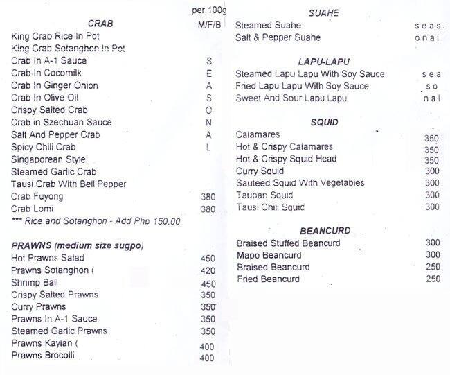 King Crab House Menu, Menu for King Crab House, Little Baguio, San Juan