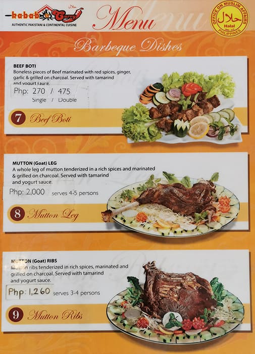 Menu at Kabab & Curry restaurant, Makati