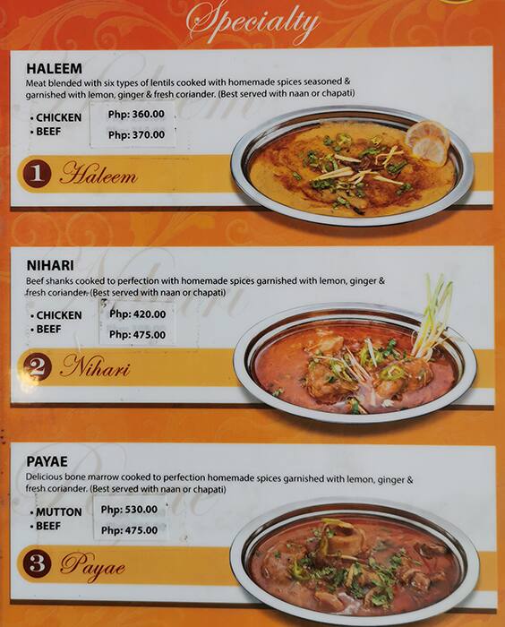 Menu at Kabab & Curry restaurant, Makati
