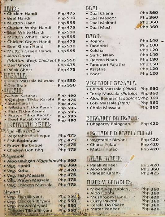 Menu at Kabab & Curry restaurant, Makati