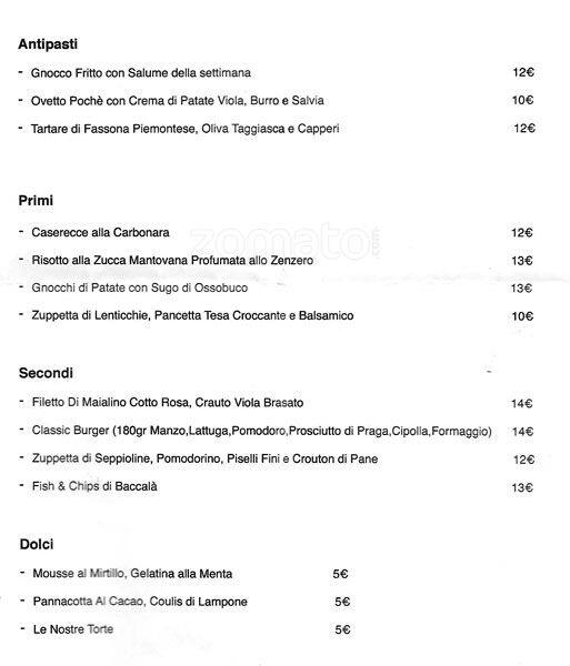 Menu di Dopolavoro Bicocca 