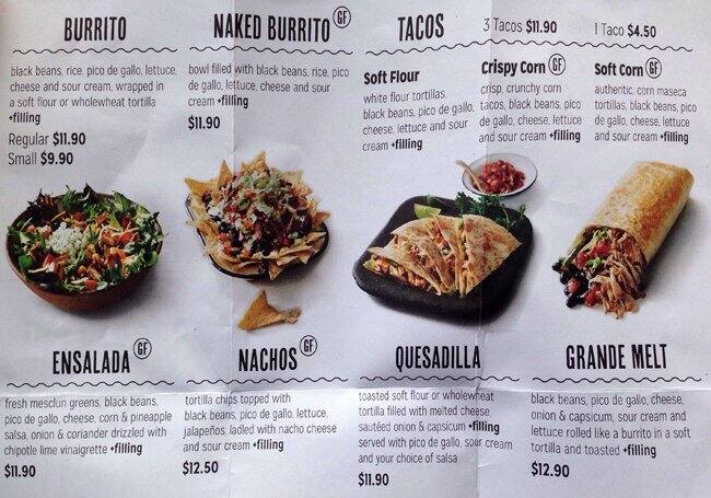 Menu at Mad Mex fast food, Parramatta