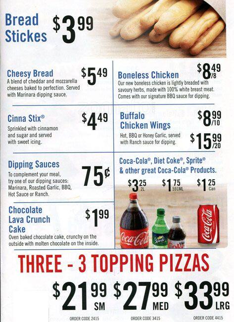 Domino's Pizza menu