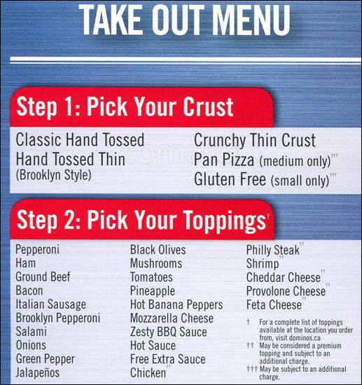 Domino's Pizza menu