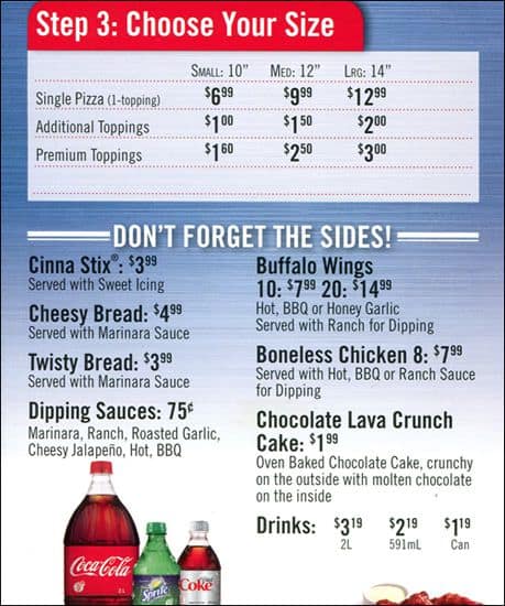 Domino's Pizza menu