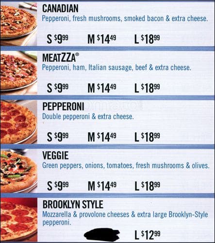 Domino's Pizza menu