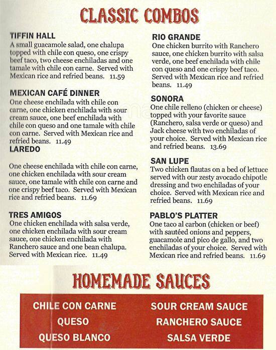 Menu at Mexican Inn Cafe, Bedford, Airport Fwy