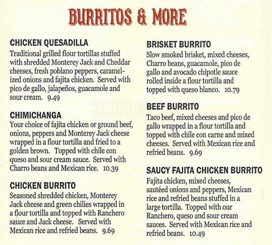 Menu at Mexican Inn Cafe, Fort Worth, S Hulen St