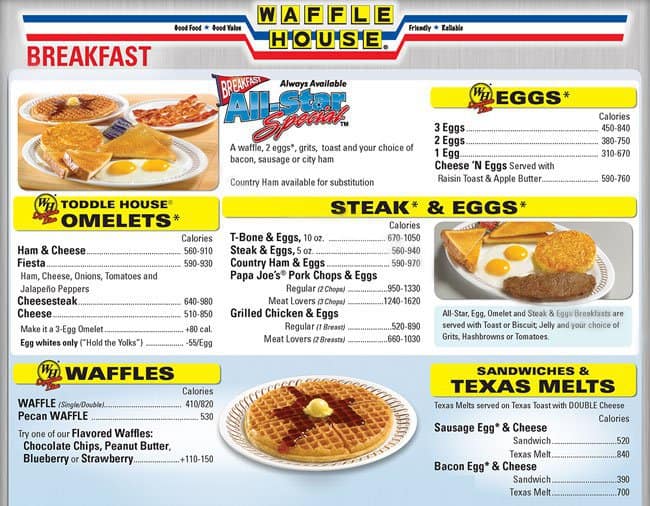 waffle house prices menu