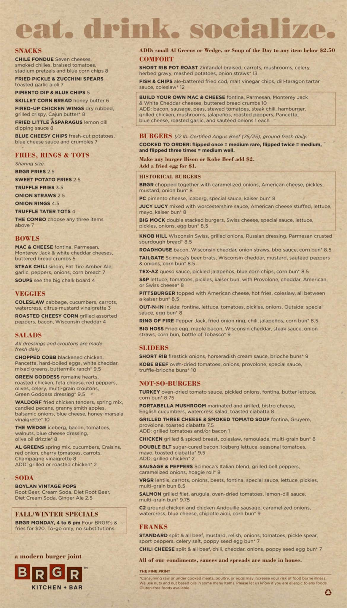 BRGR Kitchen Bar Menu Menu For BRGR Kitchen Bar Prairie