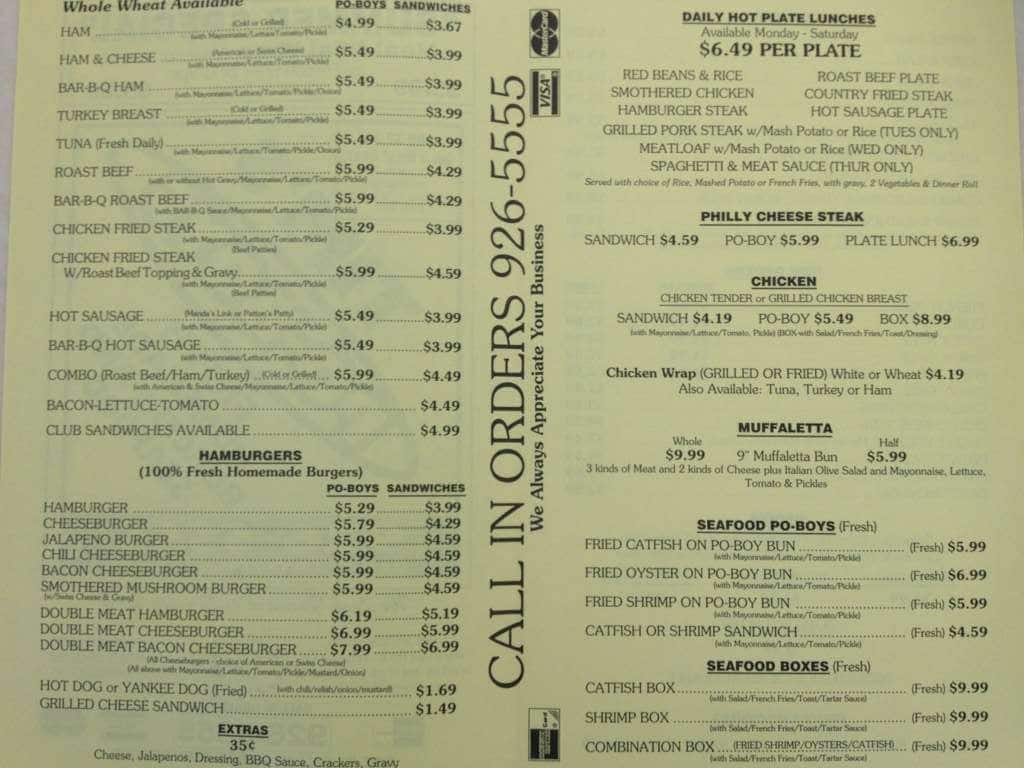 Tim's PoBoys Menu, Menu for Tim's PoBoys, Florida/Airline, Baton