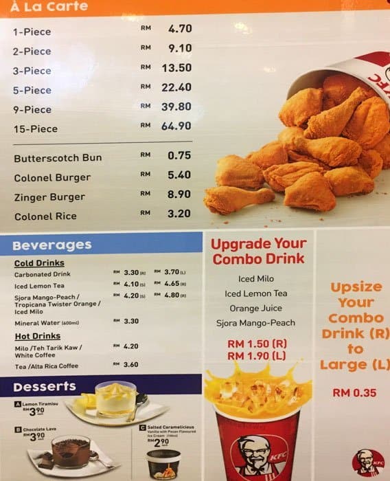 KFC Menu Printable Menu