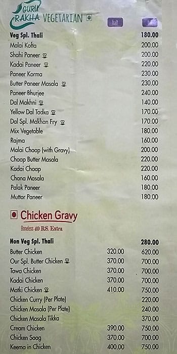 Guru Rakha menu