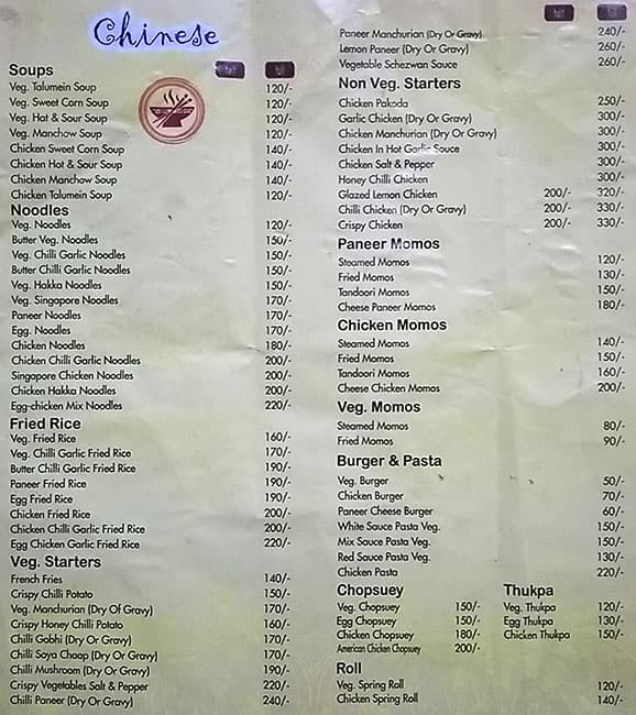 Menu of Guru Rakha, Karampura, New Delhi