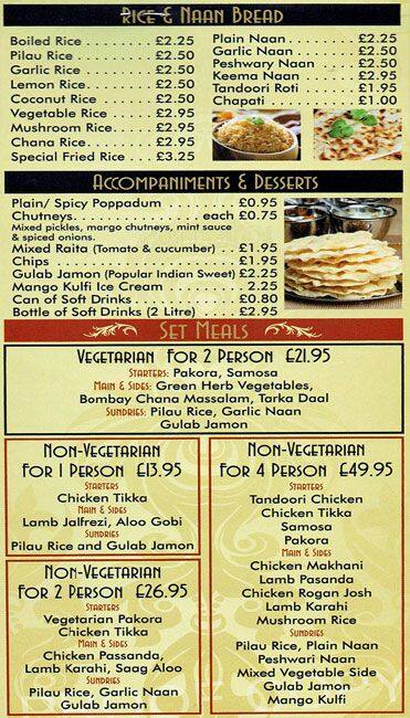 Jaipur menu