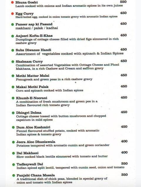 Marigold Restaurant menu