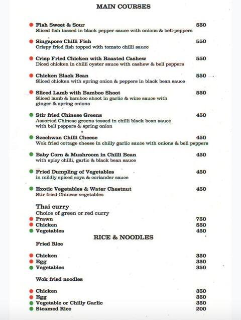 Marigold Restaurant menu