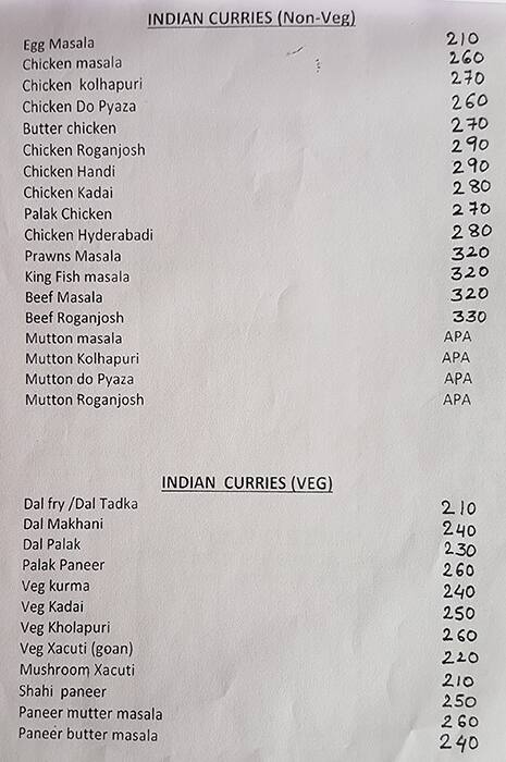 Menu at kitchen and bar, Candolim, GQG8+7CP
