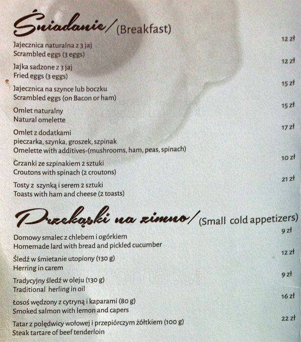 Vis a vis menu, Menu restauracji Vis a vis, Śródmieście Południowe