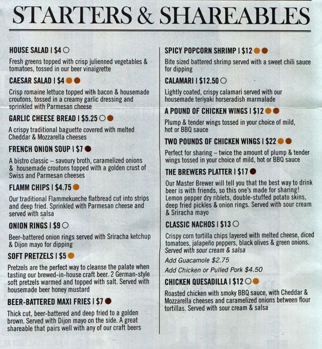 The 3 Brewers Menu, Menu for The 3 Brewers, Kanata, Ottawa Urbanspoon