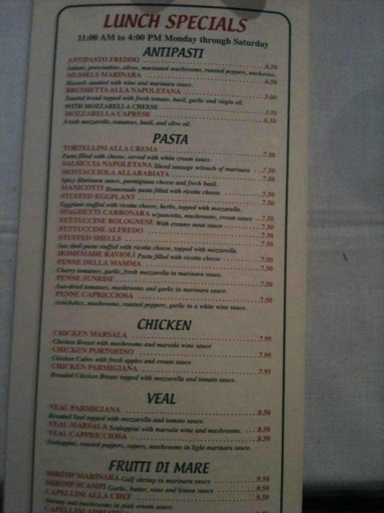 Menu at Chef Paolino restaurant, Catonsville, 726 Frederick Rd