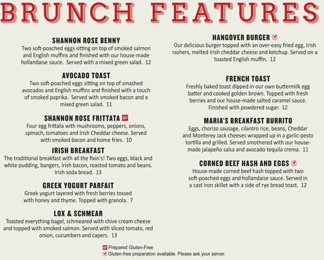 Menu at The Shannon Rose pub & bar, Clifton