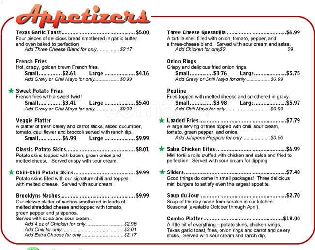 Brooklyn's Bar & Grill Menu Urbanspoon/Zomato