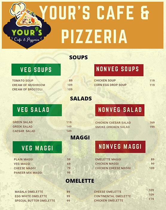 Your S Cafe Pizzeria Menu Menu For Your S Cafe Pizzeria Kirti Nagar New Delhi cafe pizzeria kirti nagar