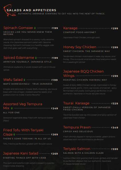 Menu of Saiko Sushi House, Sahakara Nagar, Bangalore