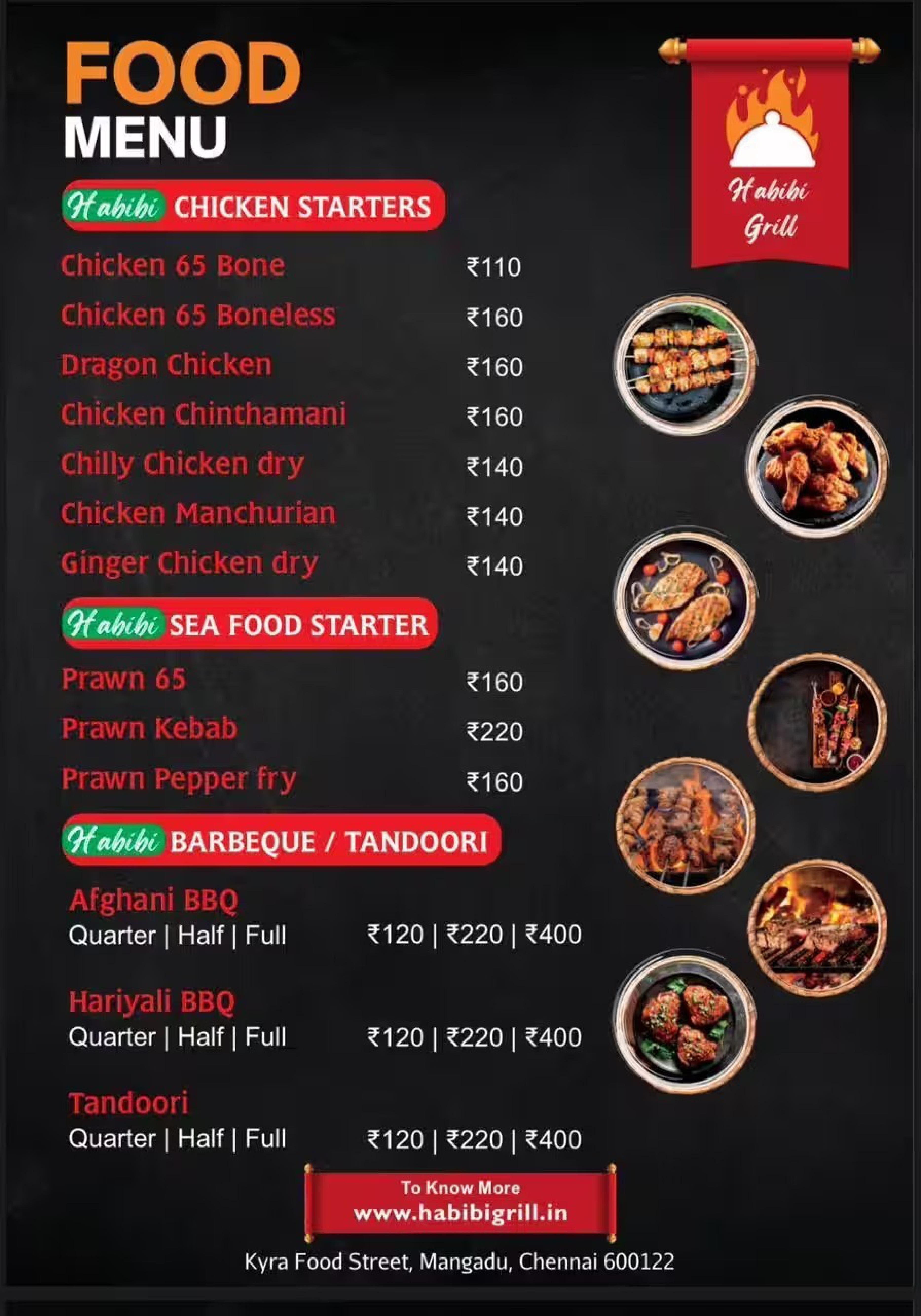 Menu of Habibi Grill, Valasaravakkam, Chennai