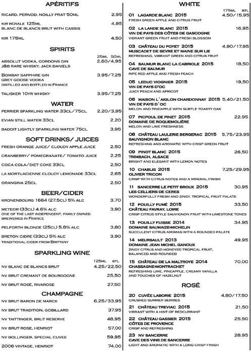 cote wine list