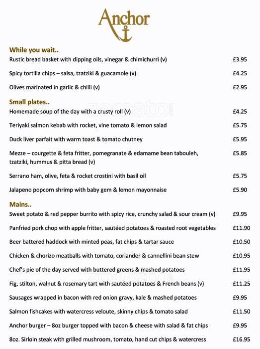 Menu at The Anchor Restaurant, London, The Anchor Hotel