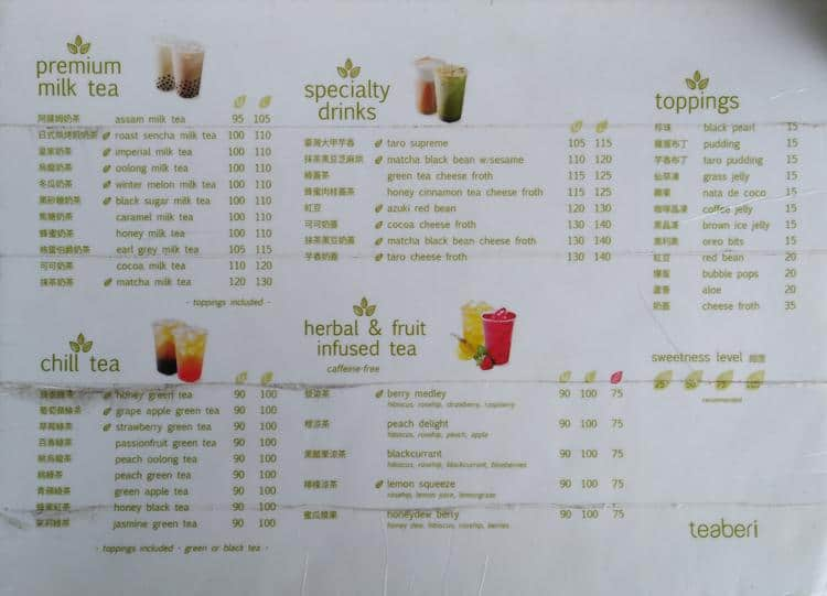 Menu at Teaberi cafe, Makati, H24C+9R4