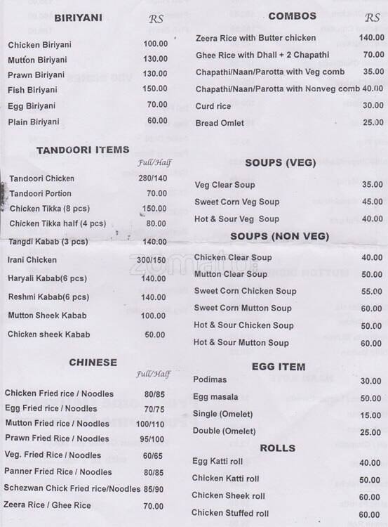 Classic Fast Food menu