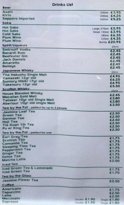 Tang's menu