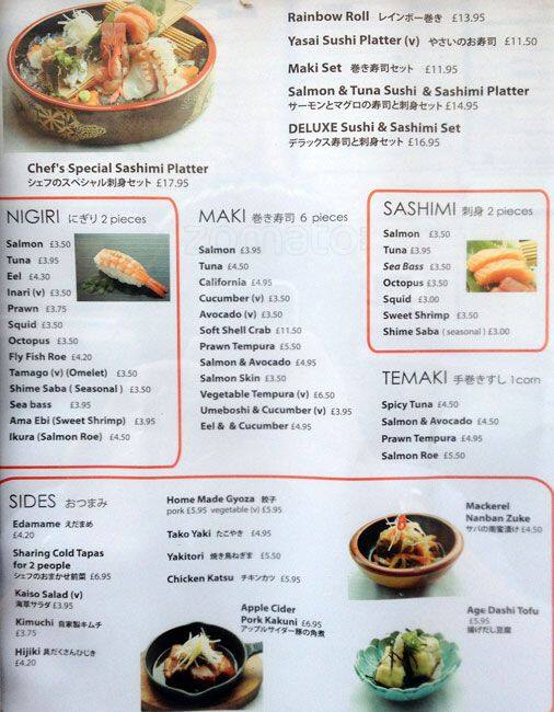 Tang's menu