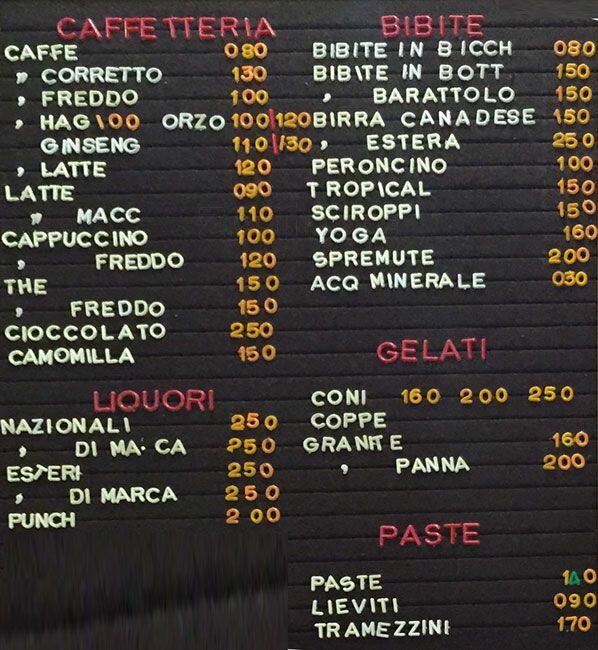Menu di Bar Guidi Buffet Freddo 