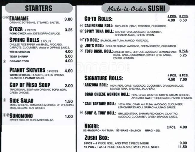 Tokyo Joes Menu, Menu for Tokyo Joes, Washington Virginia Vale, Denver