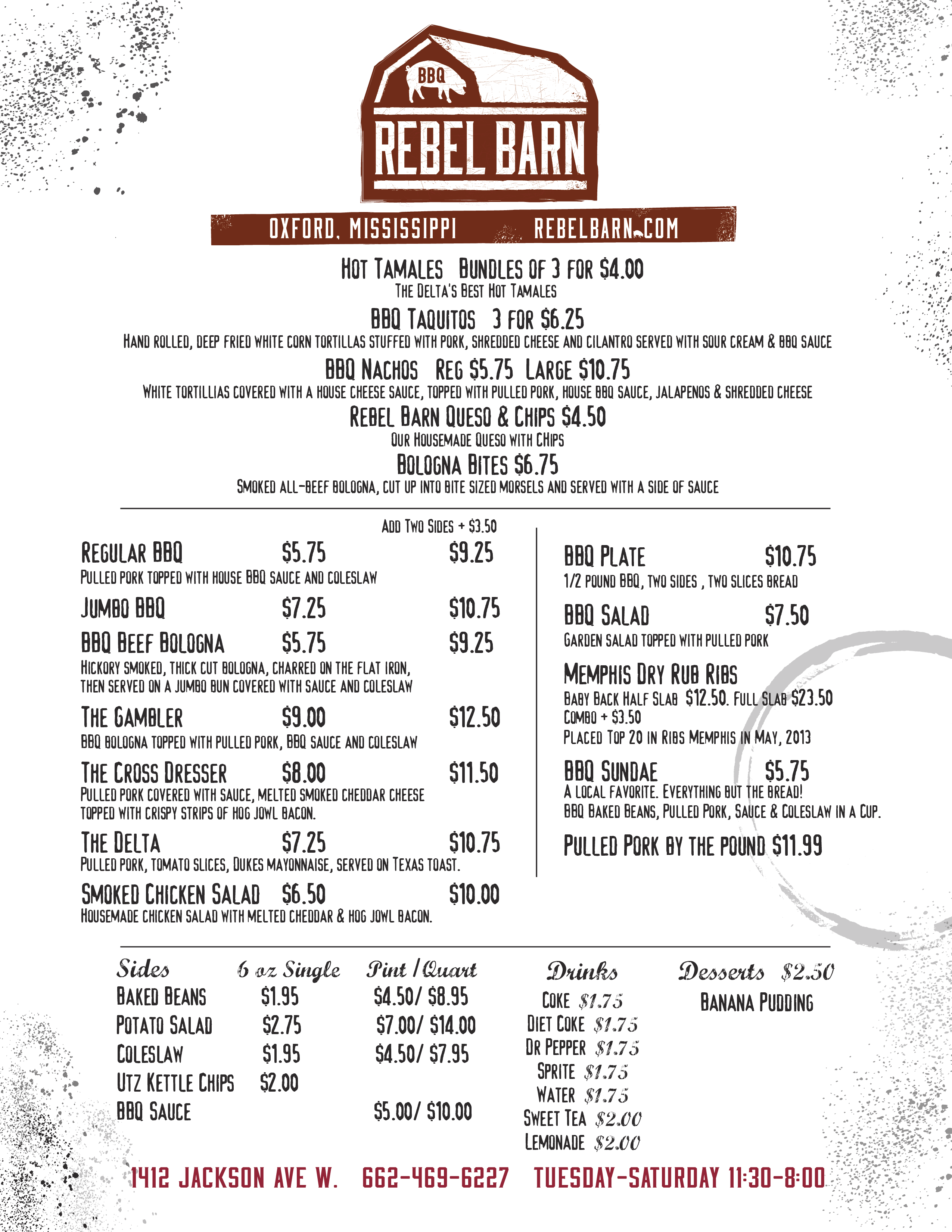 Rebel Barn Menu, Menu podniku Rebel Barn, Oxford, Oxford Urbanspoon