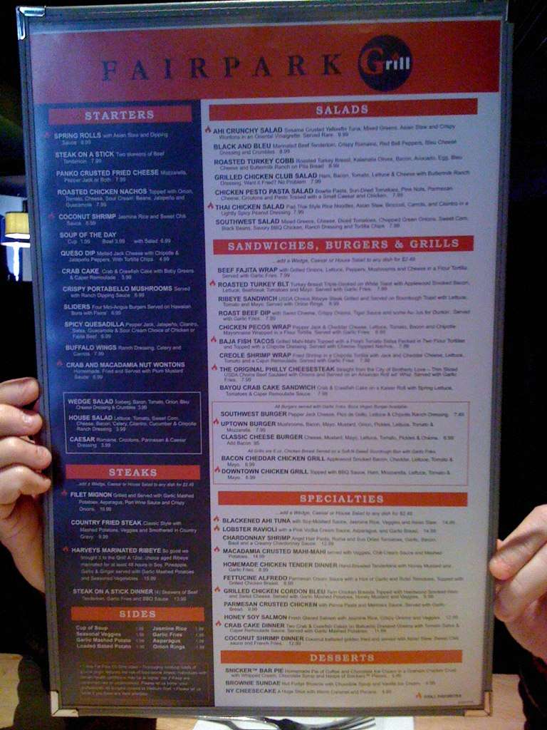 Fairpark Grill Menu, Menu for Fairpark Grill, Tupelo, Tupelo