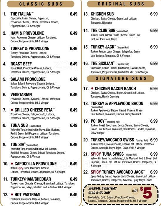 Grab and Go Subs Menu, Menu for Grab and Go Subs, Santee, San Diego