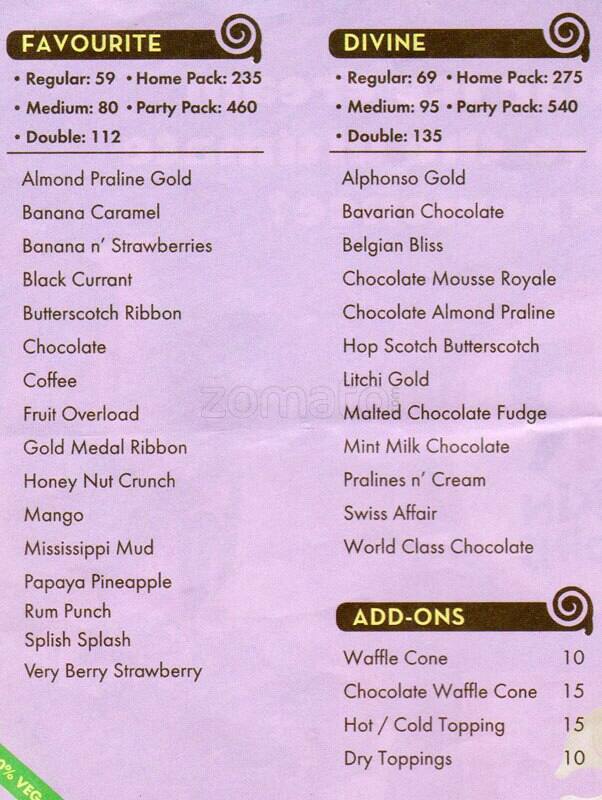 Menu at BaskinRobbins, Kolkata, City Centre 2