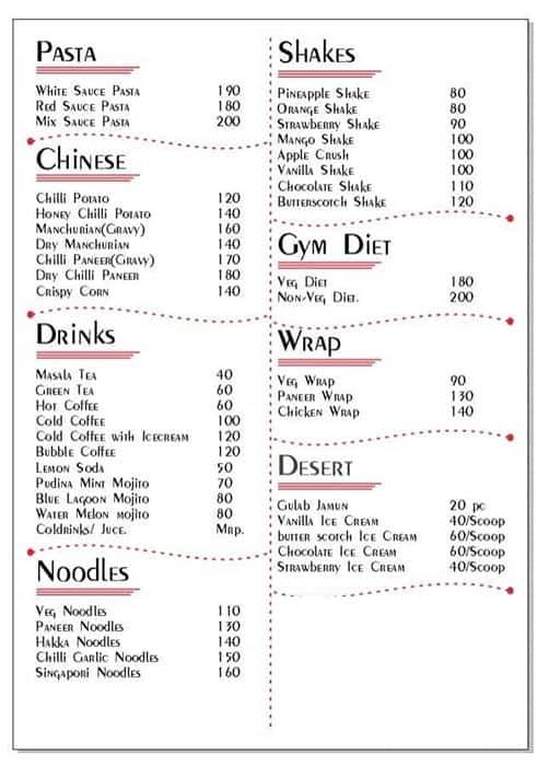 Menu of Moonlight Cafe & Restaurant, Sector 93, Gurgaon
