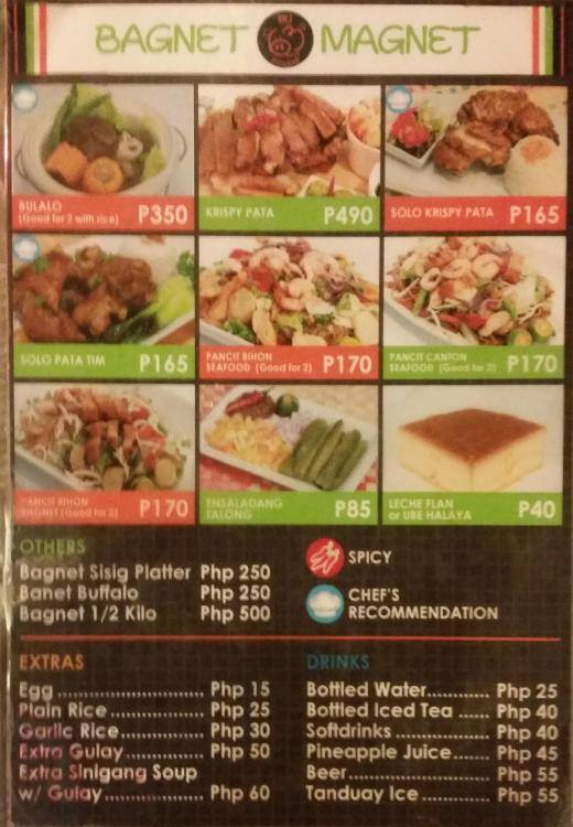 Menu at restaurant, Makati