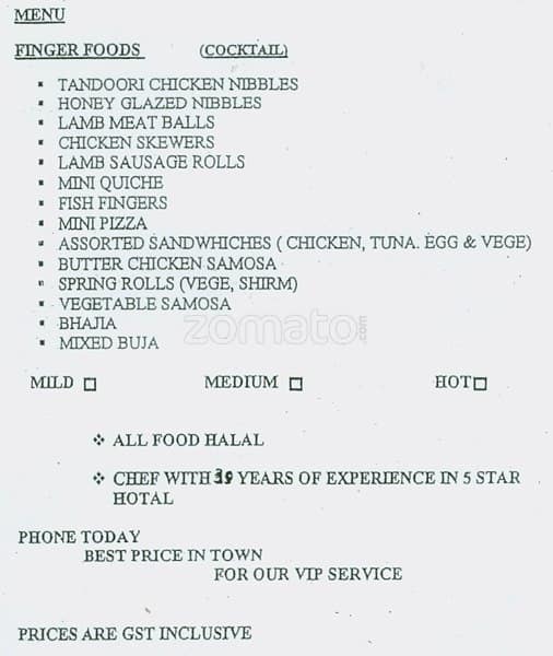 Menu at Catering Masters Nz Ltd restaurant, Auckland, Dominion Rd Ext