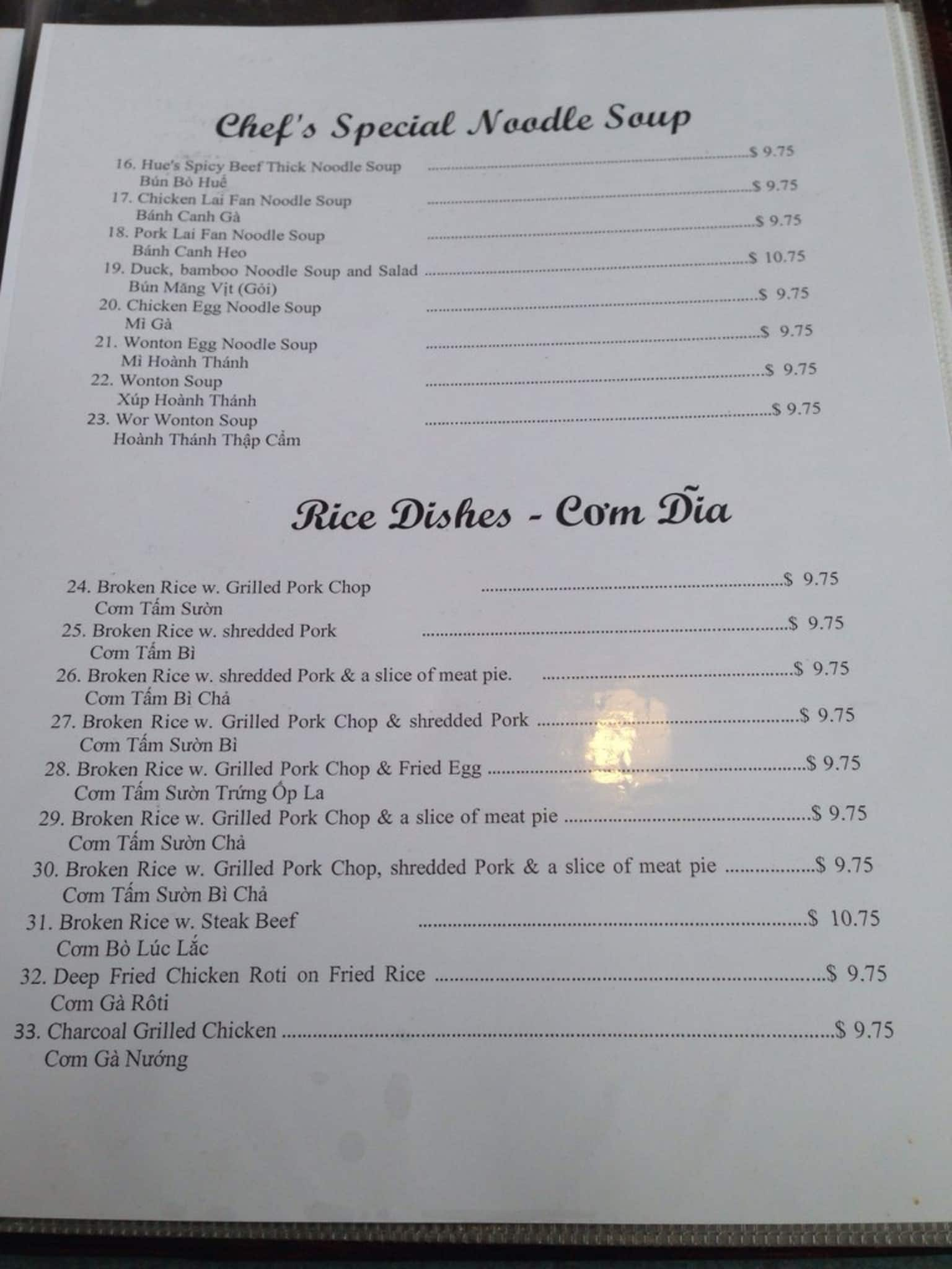 Menu At Quan Pho Restaurant, Edmonton